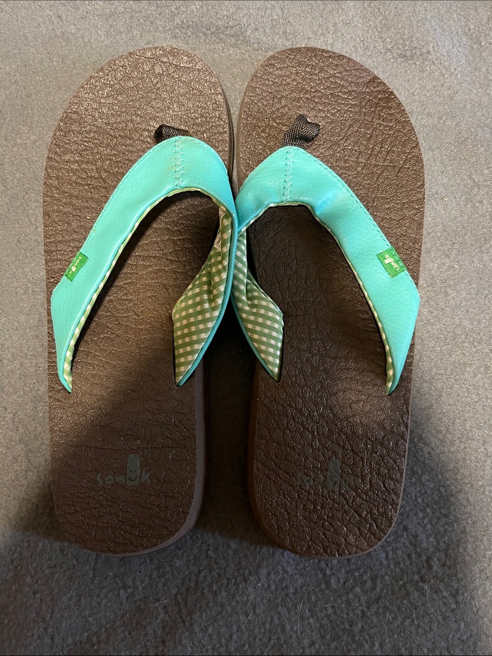 Sanuk Women's Brown Footbed Sandals with Mint Green Straps